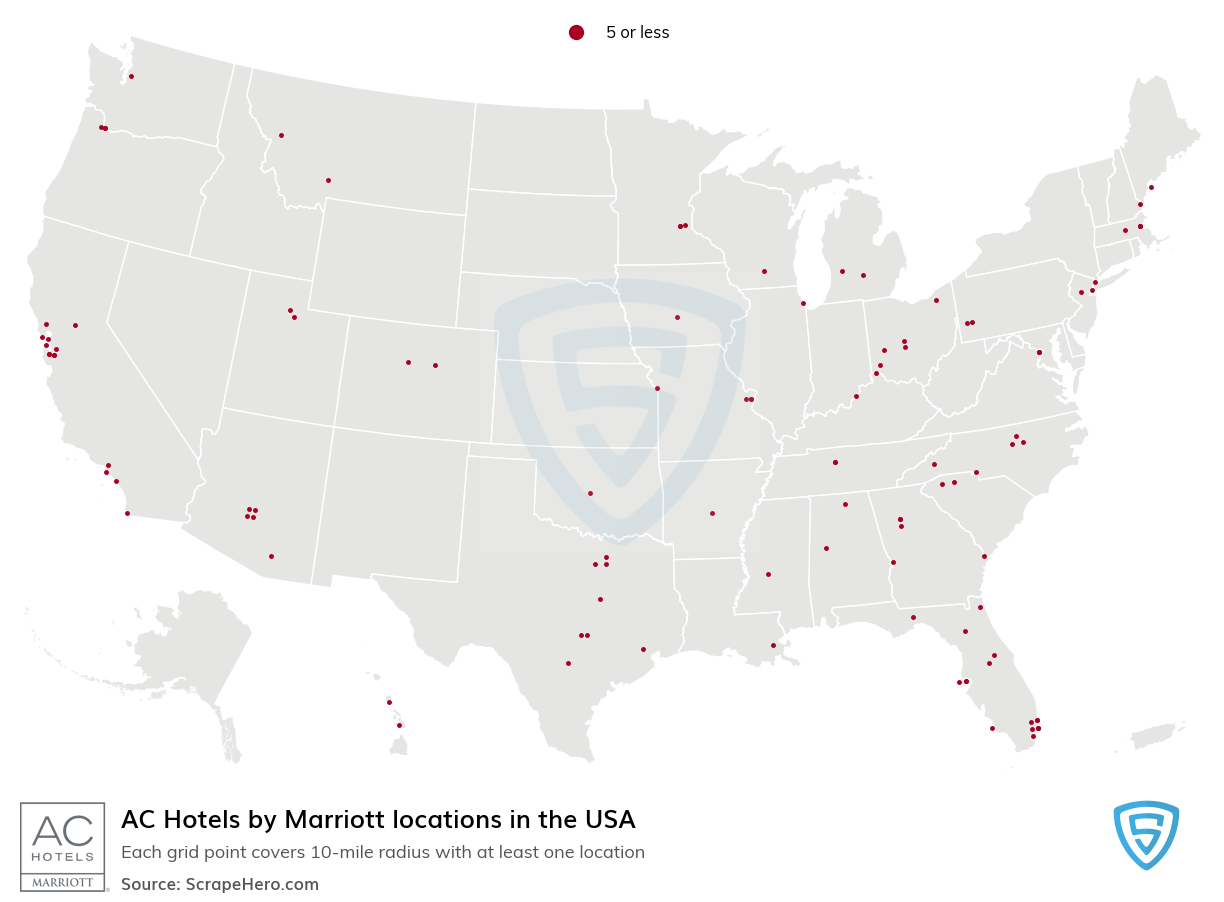 Map of AC Hotels locations in the United States