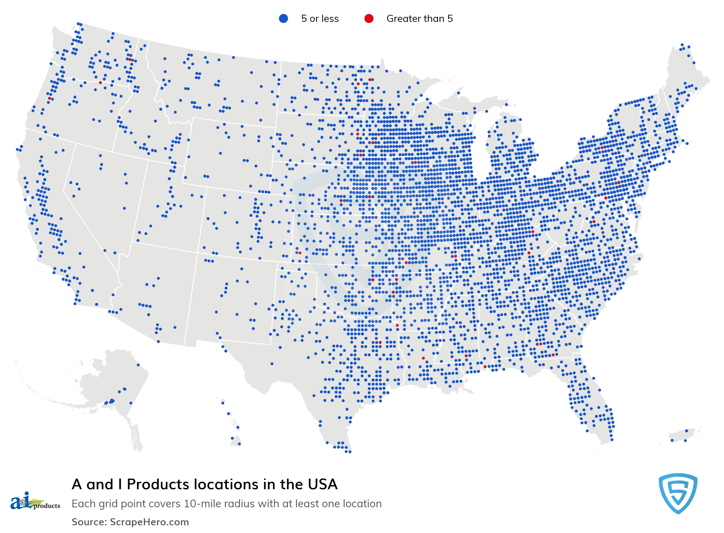 Number of A and I Products locations in the USA in 2022 | ScrapeHero