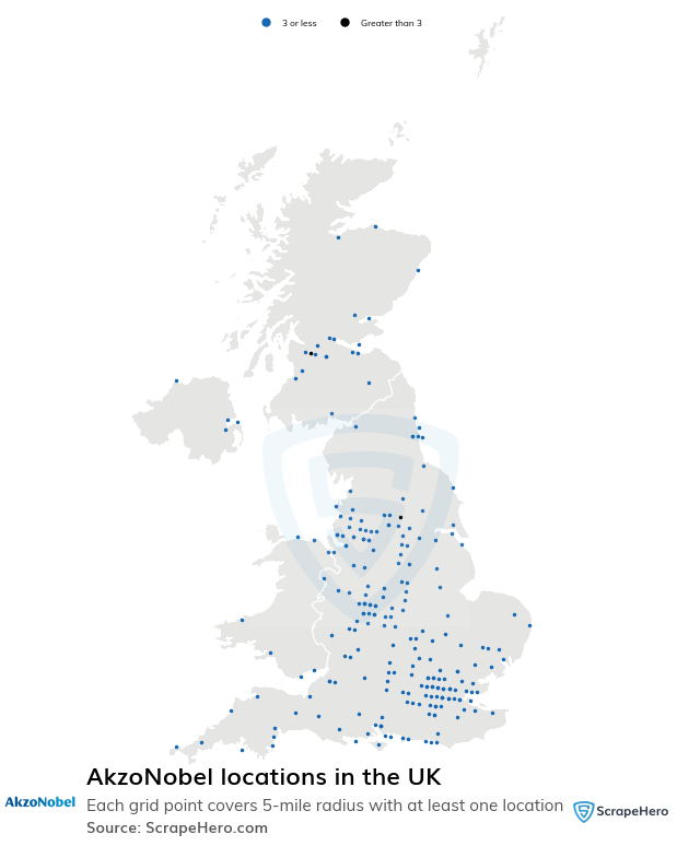 Map of AkzoNobel locations in the United Kingdom