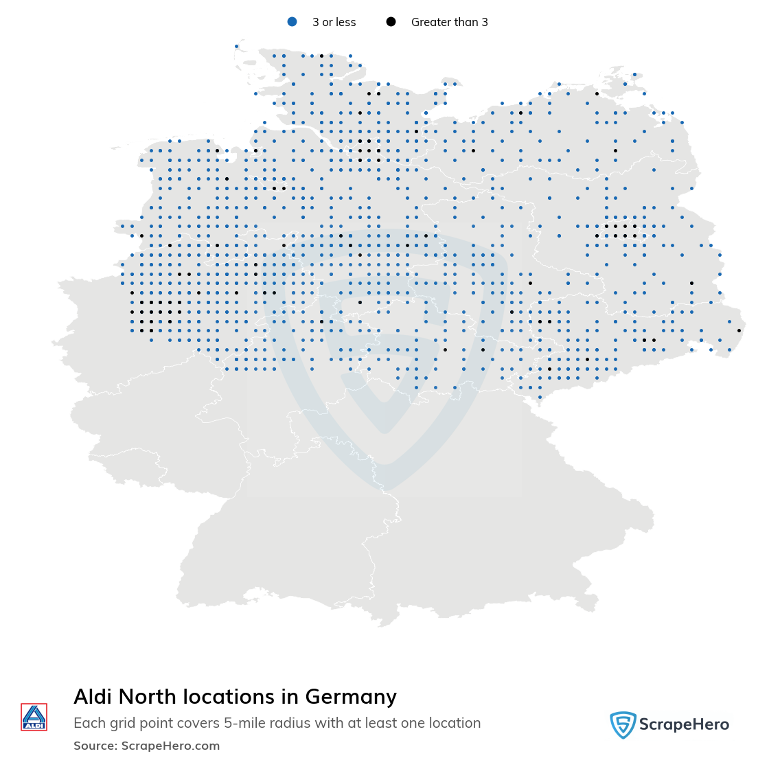 Map of Aldi North locations in Germany