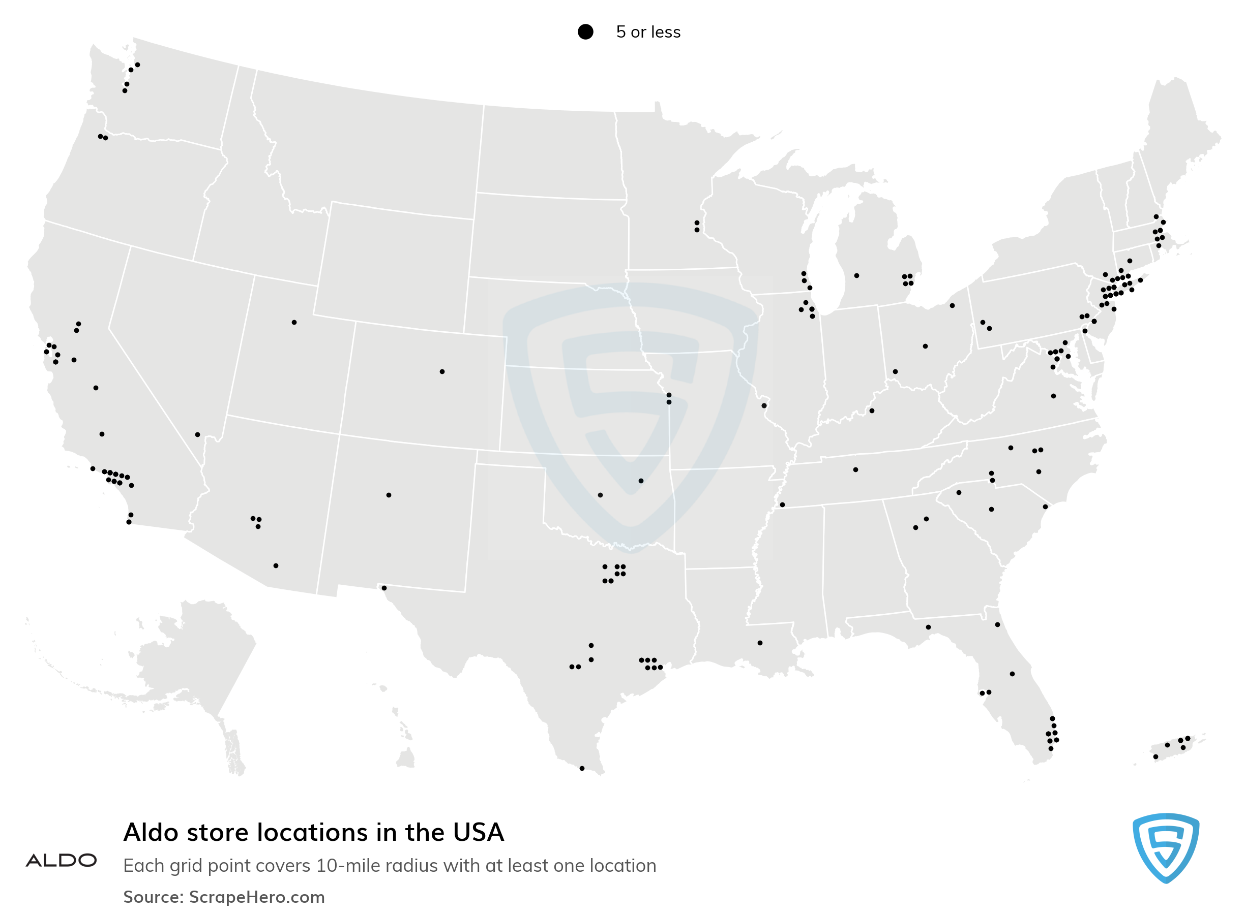 List all Aldo store locations in the USA ScrapeHero Data Store