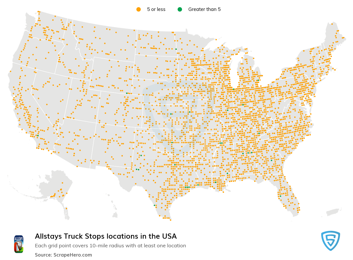 Map of Allstays Truck Stops locations in the United States