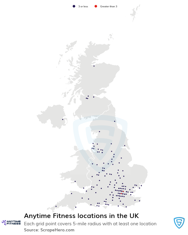 Map of Anytime Fitness locations in the United Kingdom
