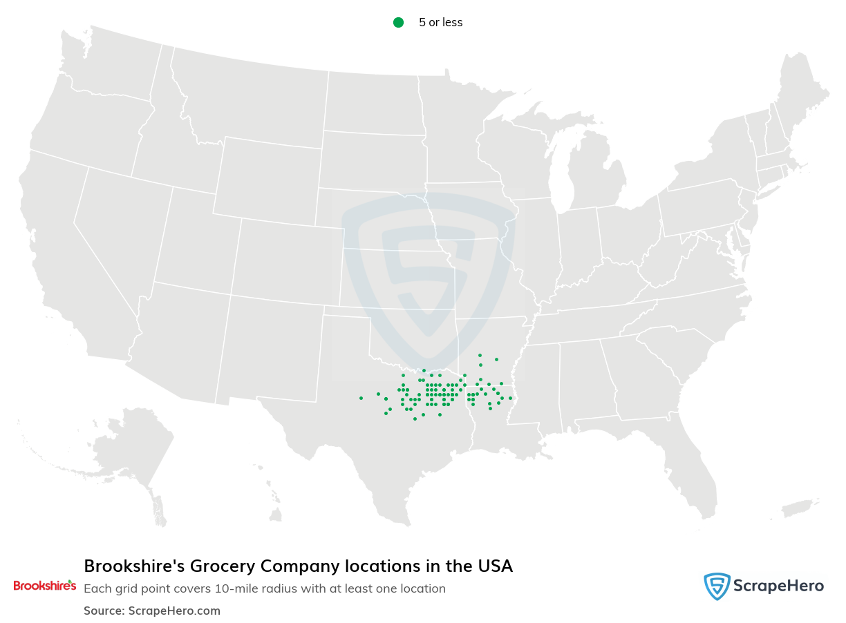 Map of Brookshire's Grocery Company locations in the United States