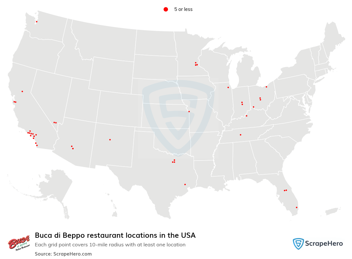 Number of Buca di Beppo locations in the USA in 2024 | ScrapeHero