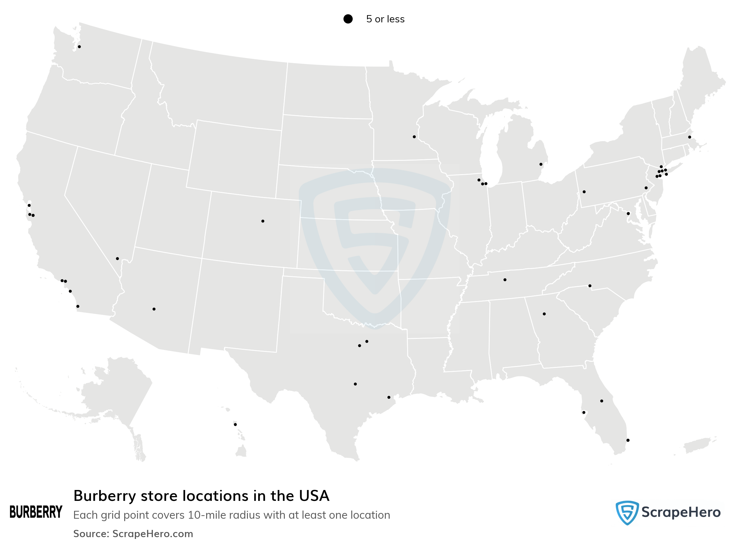 Number of Burberry locations in the USA in 2023 | ScrapeHero