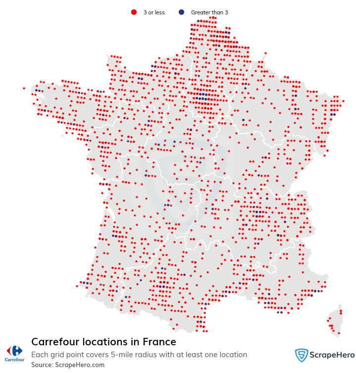 Map of Carrefour stores in France