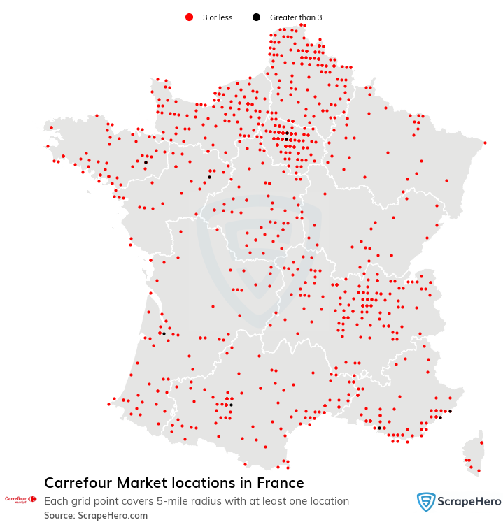 Map of Carrefour Market stores in France