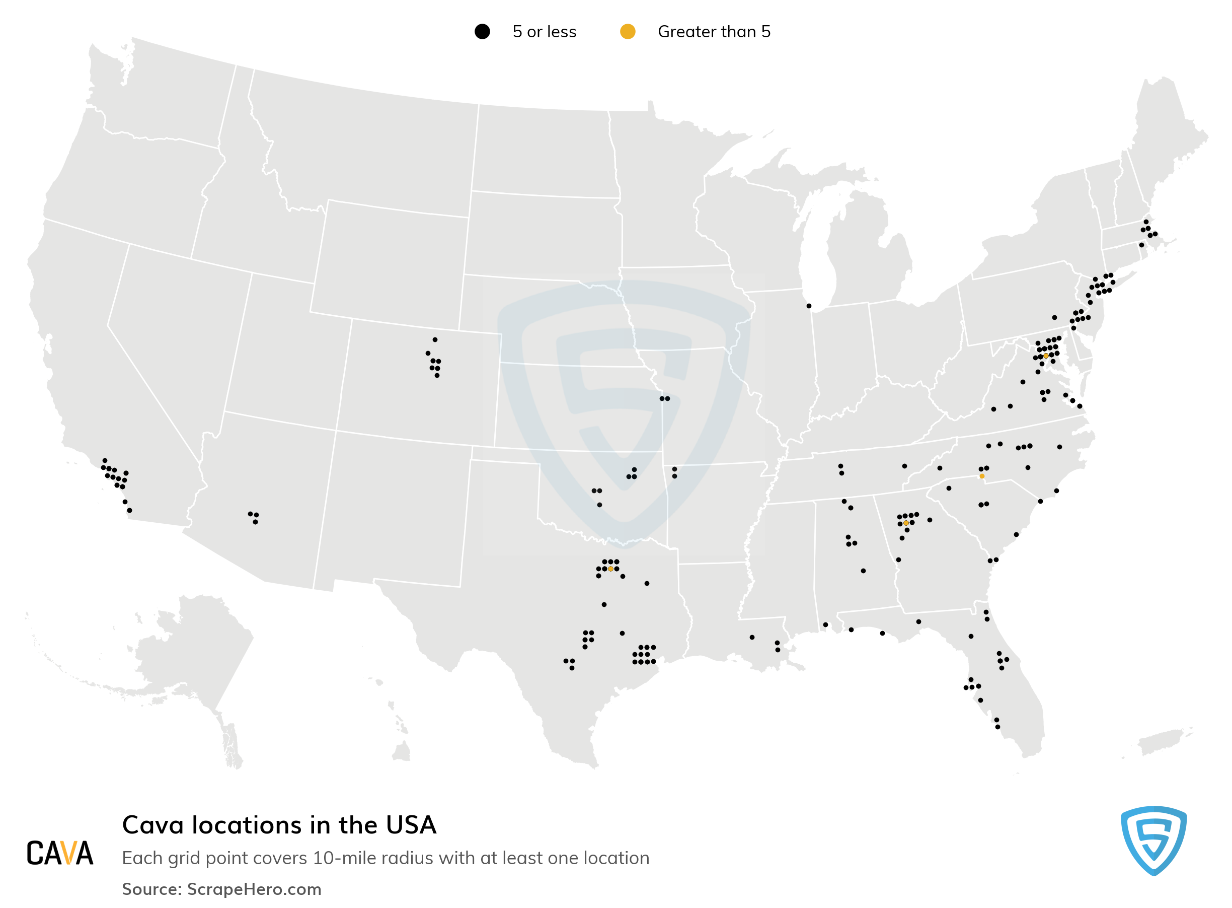 Number of Cava locations in the USA in 2024 ScrapeHero