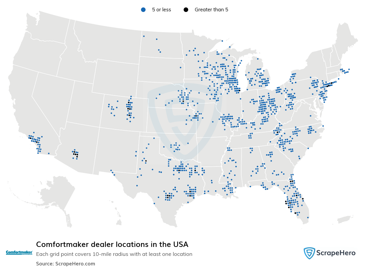 List of all Comfortmaker dealer locations in the USA - ScrapeHero Data ...