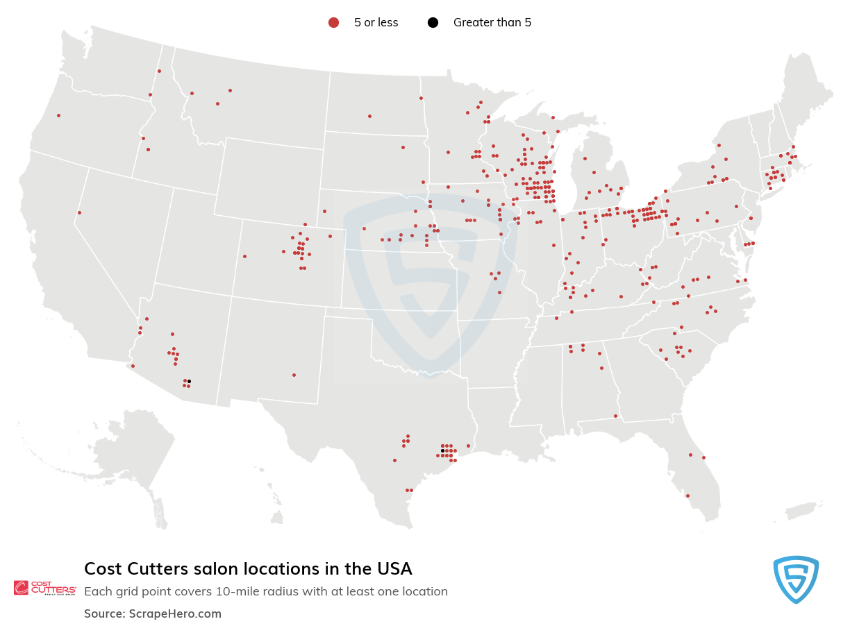 Map of Cost Cutters salons in the United States