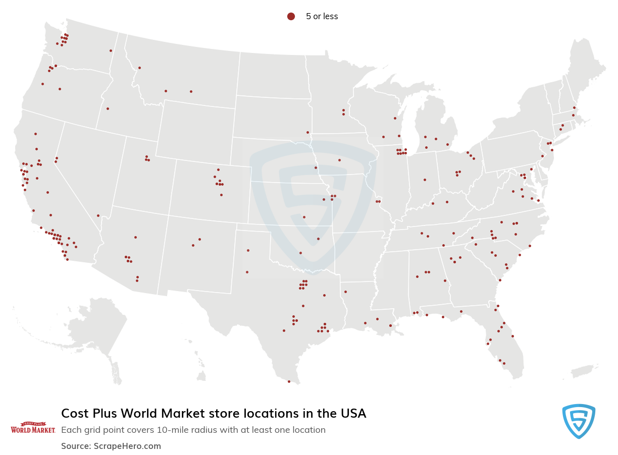 Map of Cost Plus World Market stores in the United States
