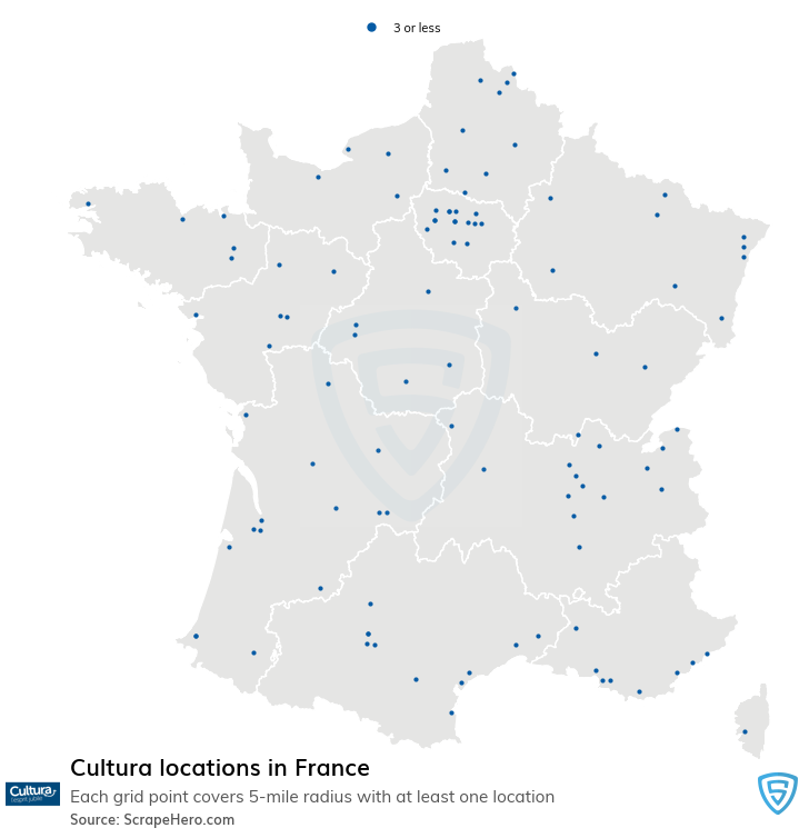 Map of Cultura stores in France