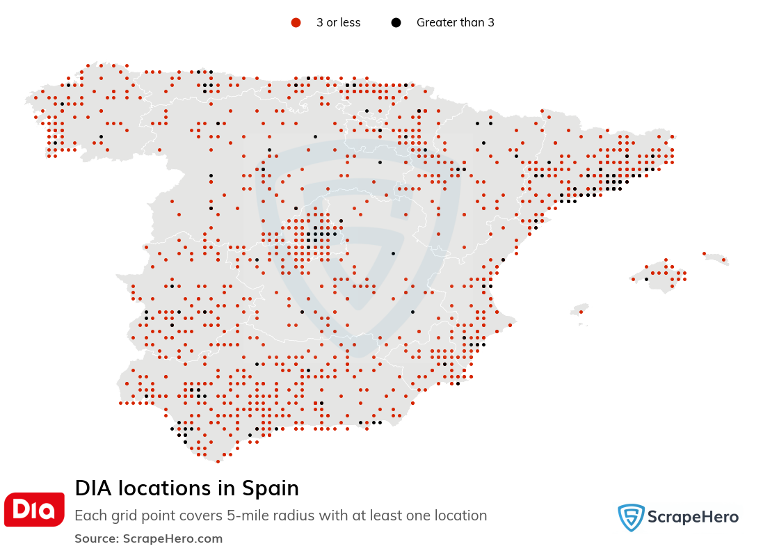 Map of DIA stores in Spain