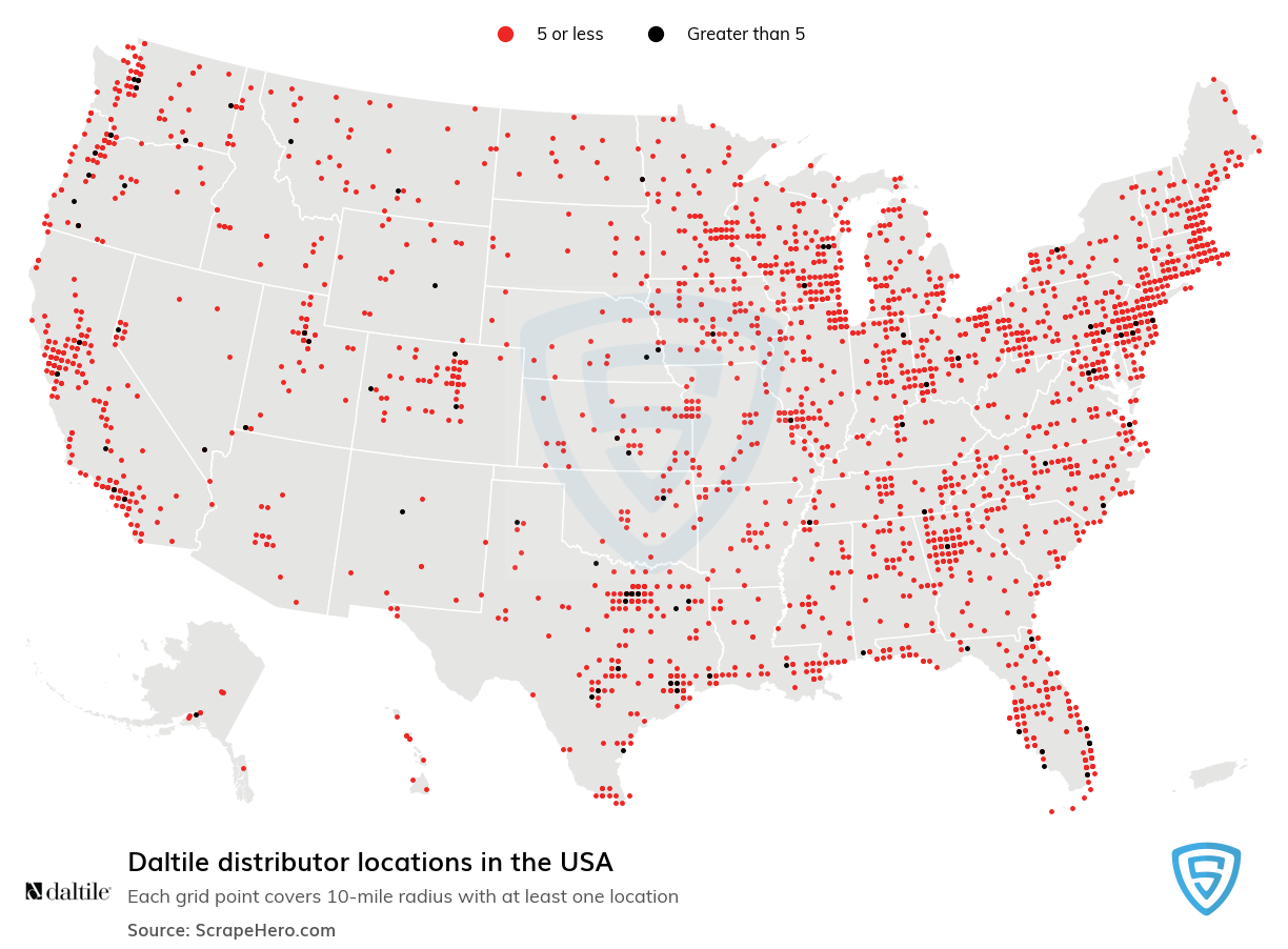 Map of Daltile distributors in the United States