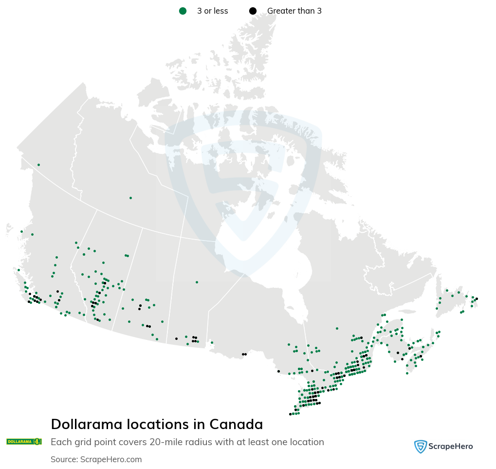 Map of Dollarama locations in Canada