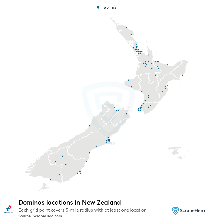 Map of Dominos stores in New Zealand