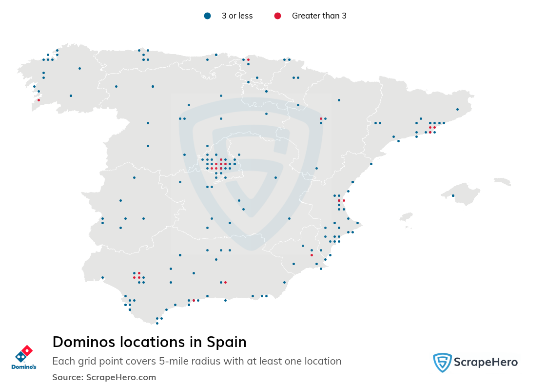 Map of Dominos locations in Spain