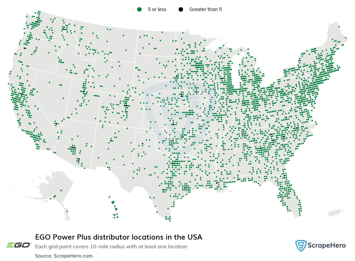 Map of EGO Power Plus distributors in the United States