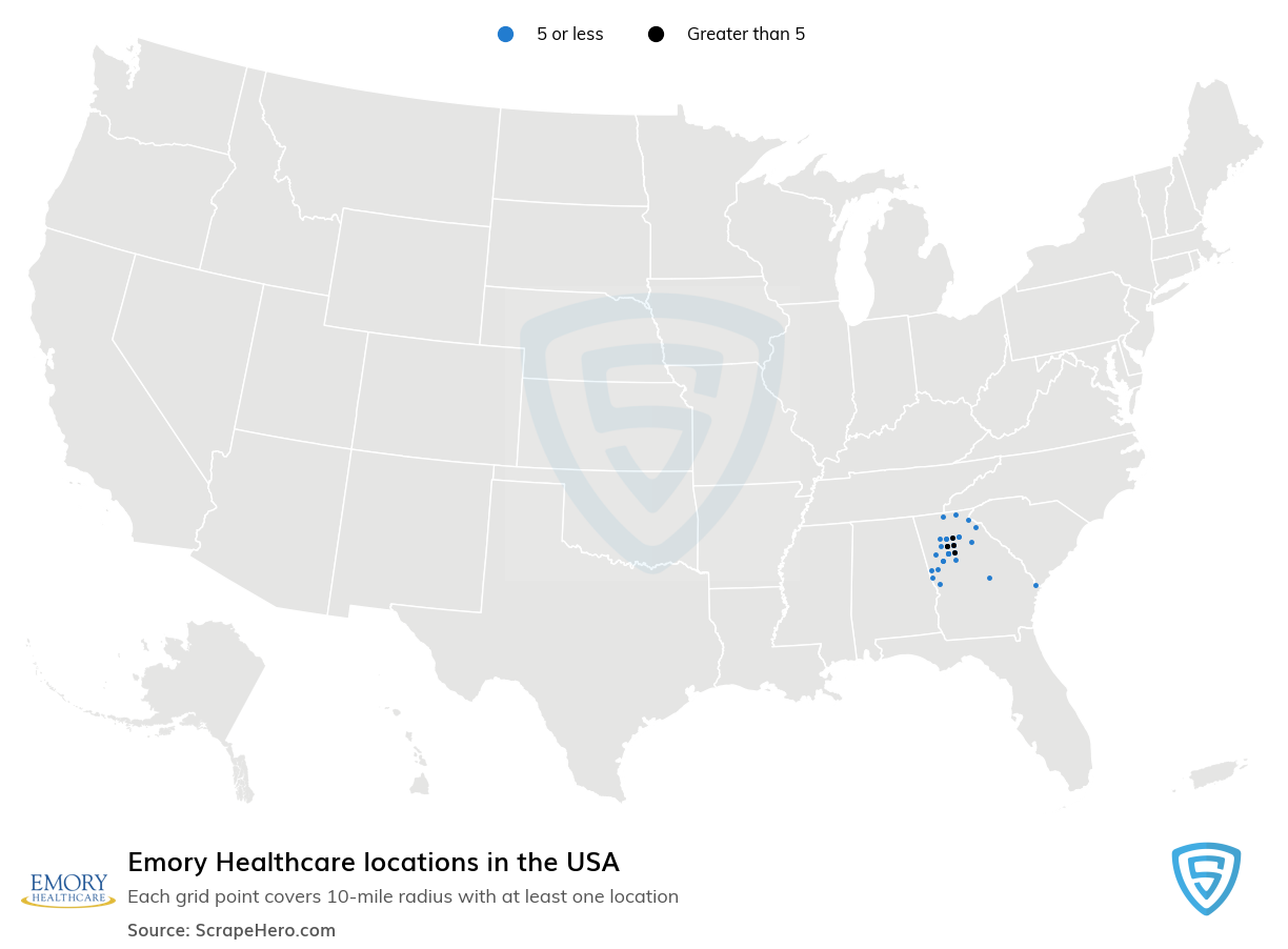 Map of Emory Healthcare locations in the United States