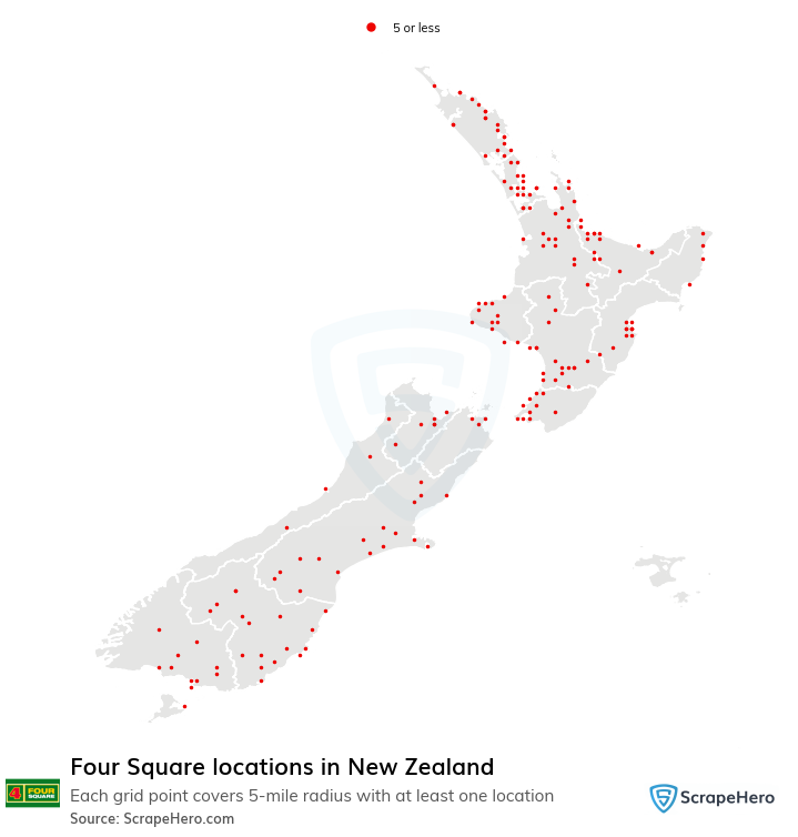 Map of Four Square stores in New Zealand