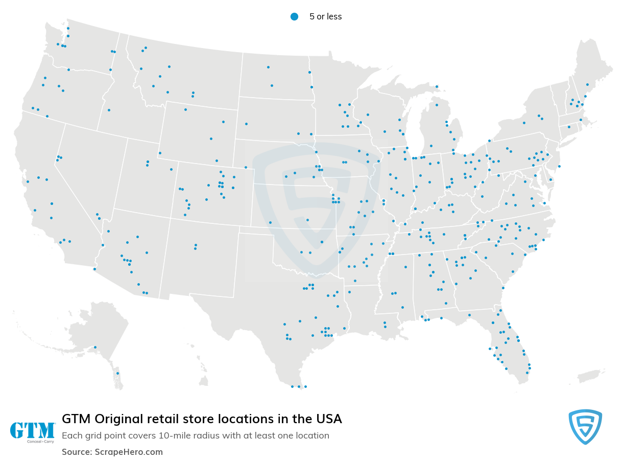 Map of GTM Original retail stores in the United States