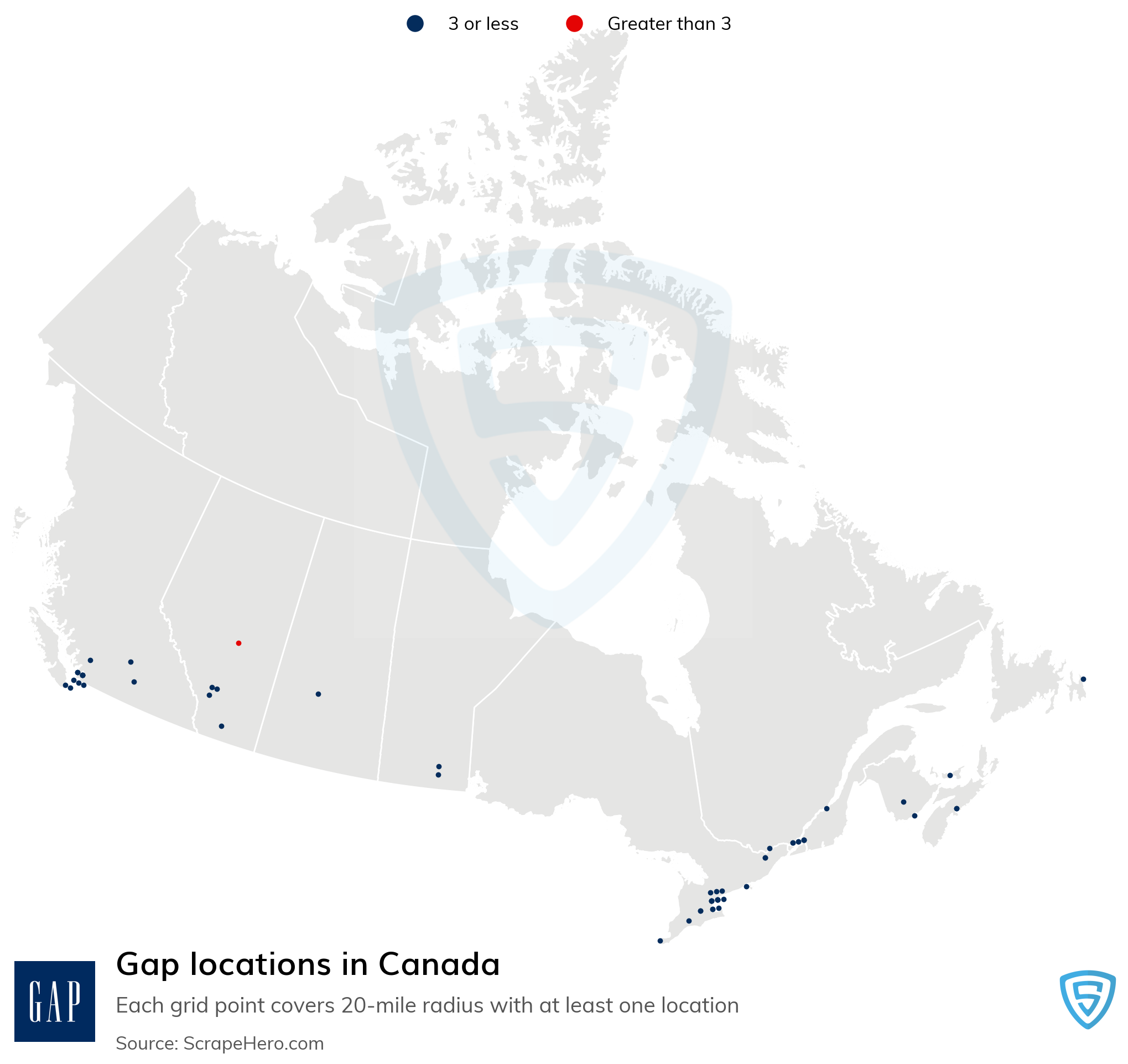 Number of Gap locations in Canada in 2024