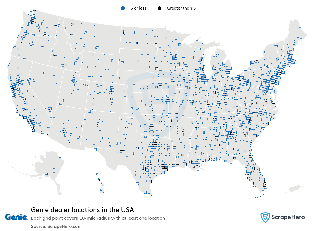 Map of Genie dealers in the United States