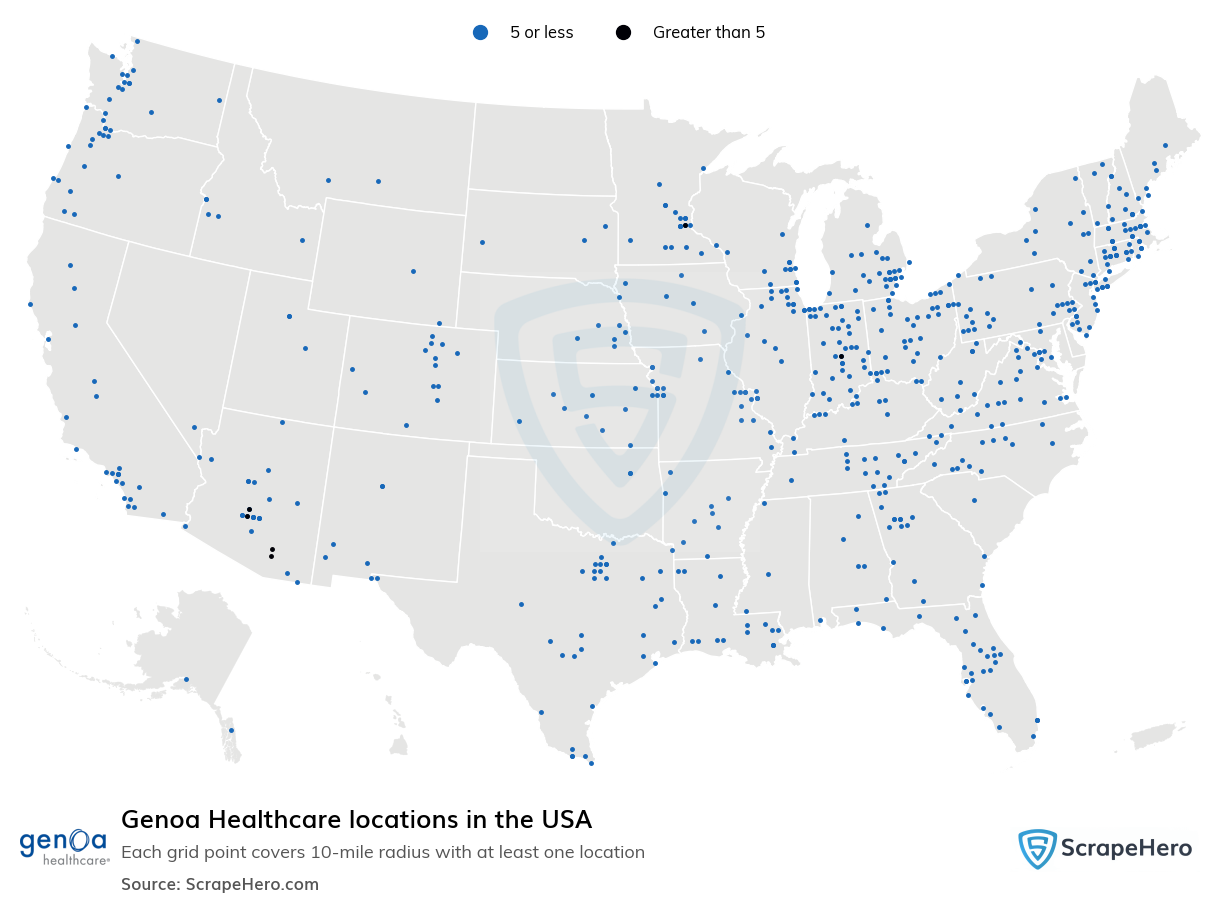 Map of Genoa Healthcare locations in the United States