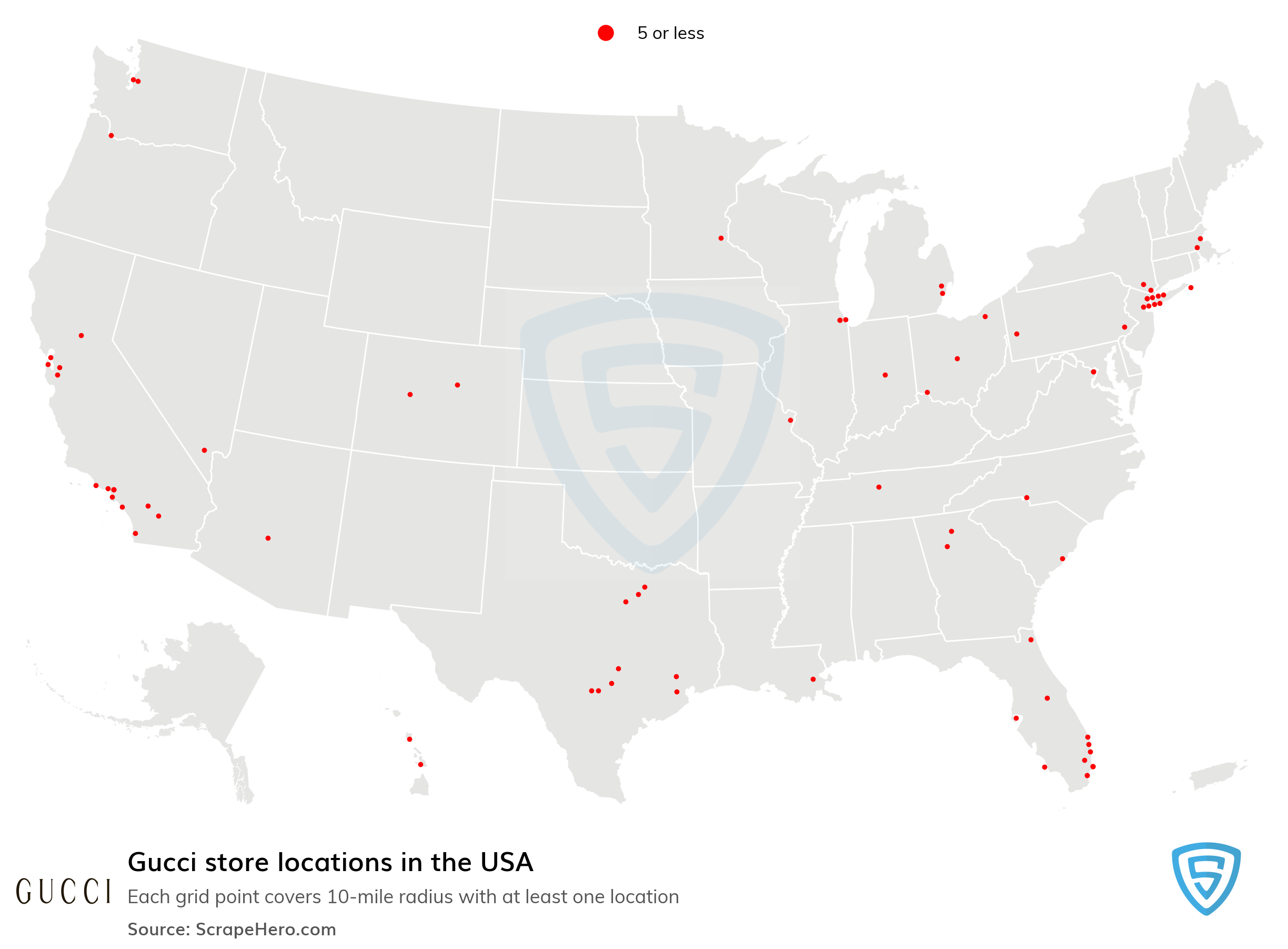 Number of Gucci locations in the USA in 2023 | ScrapeHero