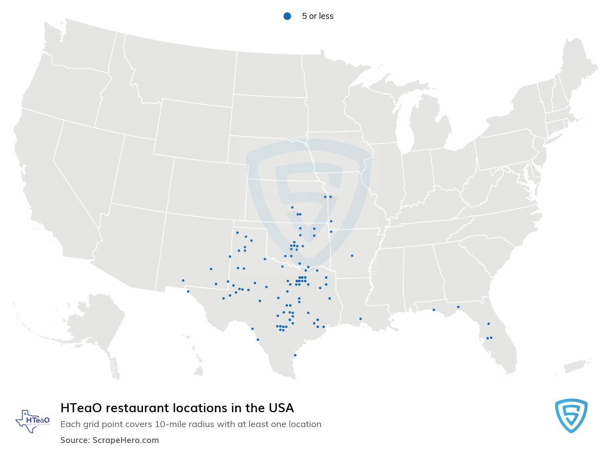 Map of HTeaO restaurants in the United States