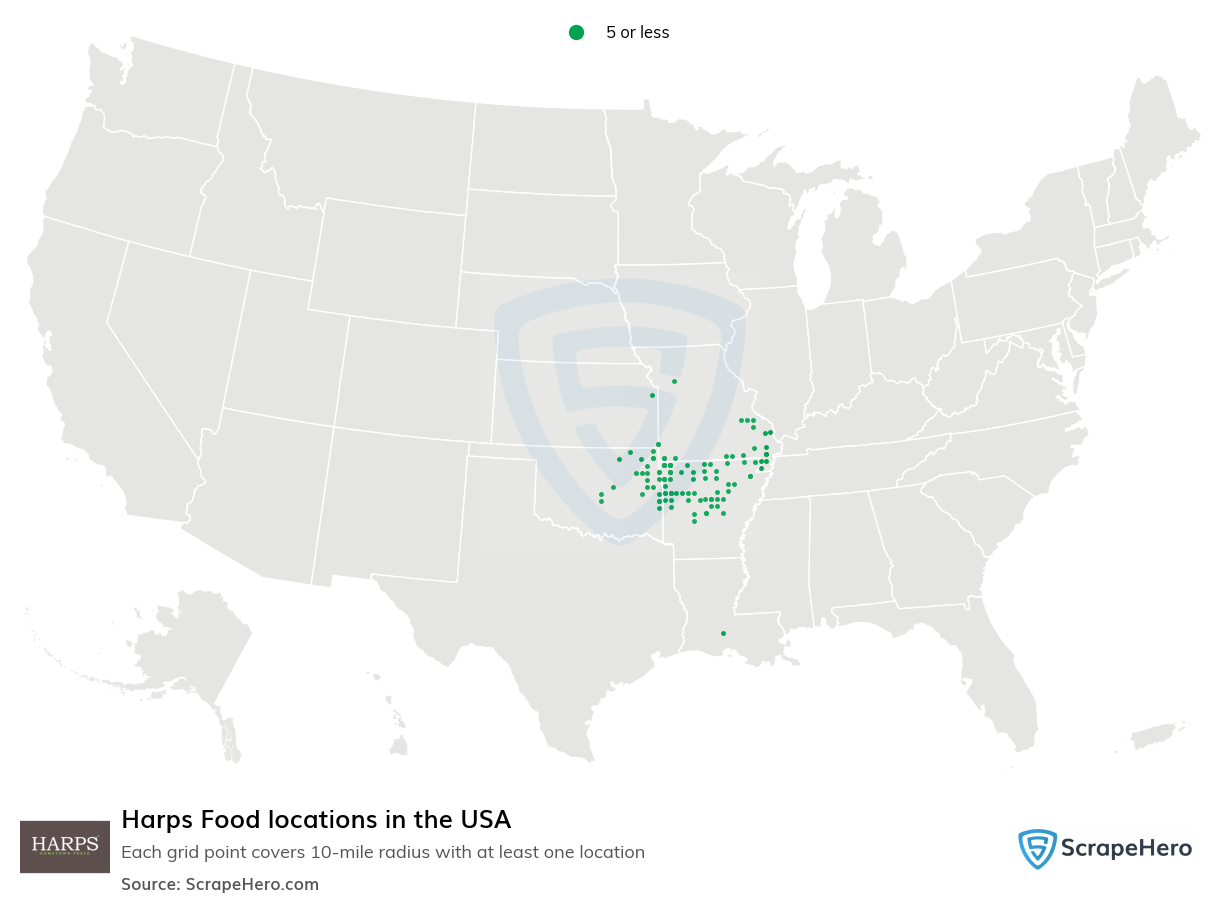 Map of Harps Food locations in the United States