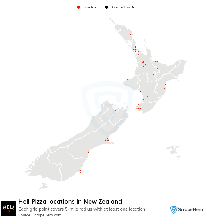 Map of Hell Pizza stores in New Zealand