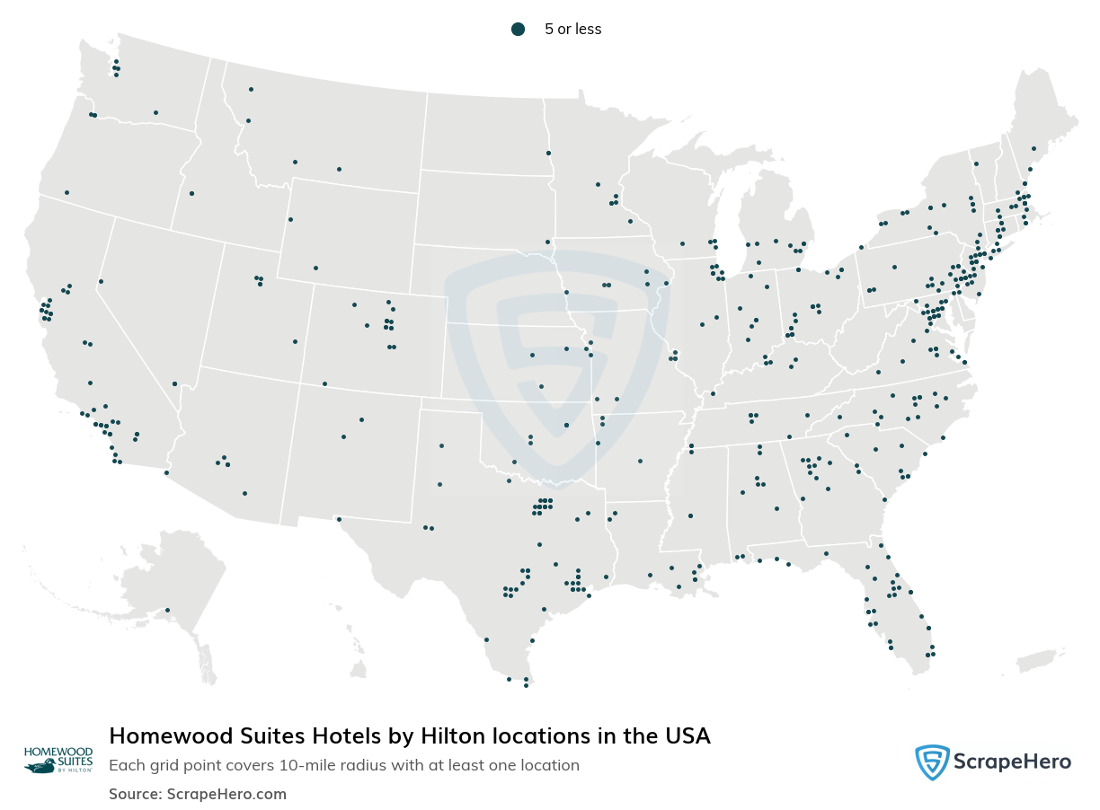 Map of Homewood Suites locations in the United States