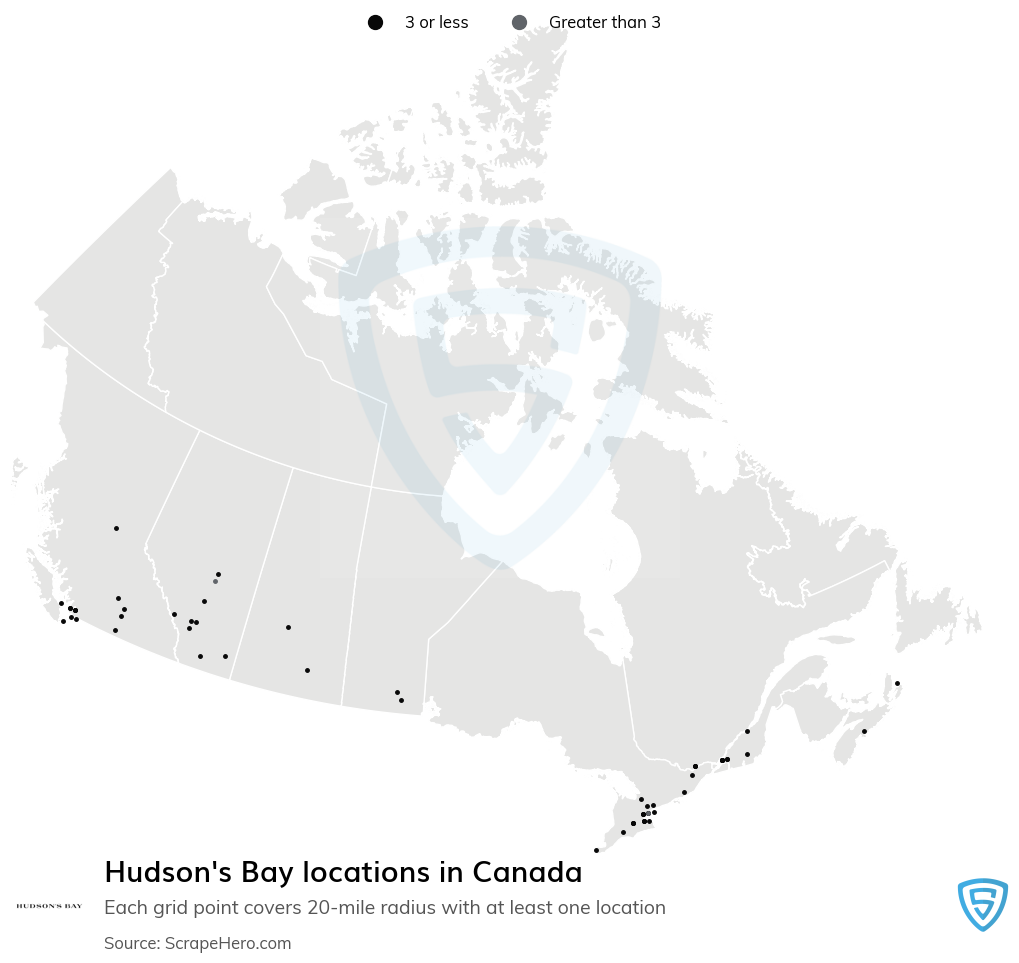 Number of Hudson's Bay locations in Canada in 2023
