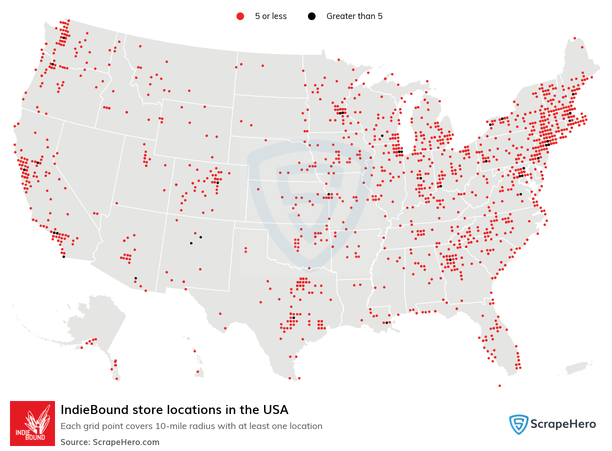 Map of IndieBound stores in the United States