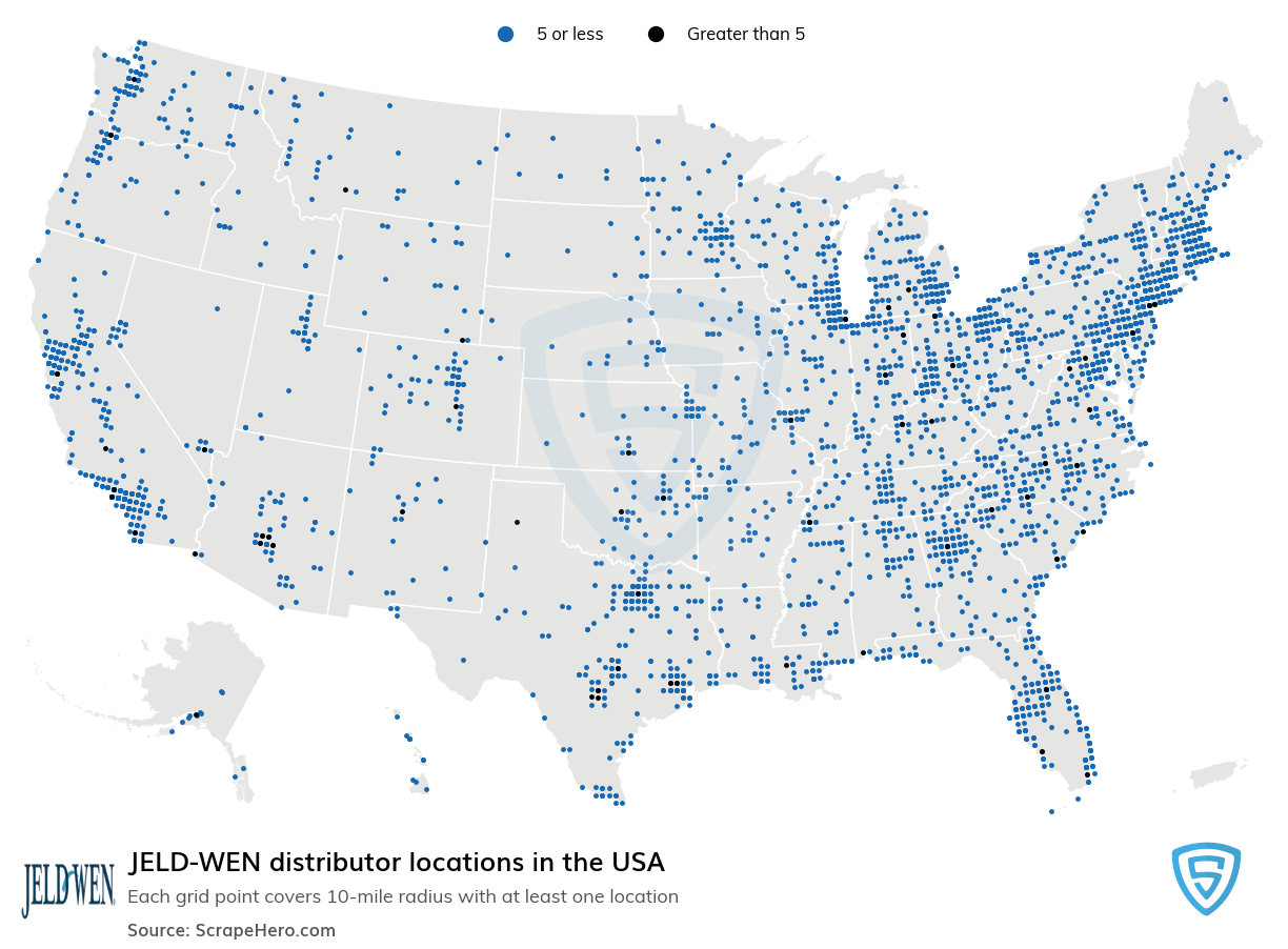 Map of JELD-WEN distributors in the United States