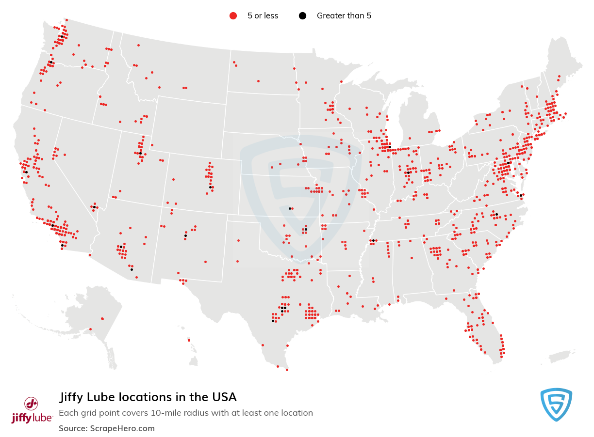 Map of Jiffy Lube locations in the United States