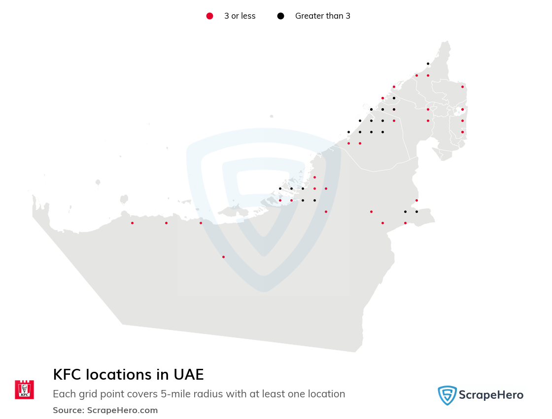 Map of KFC restaurants in United Arab Emirates