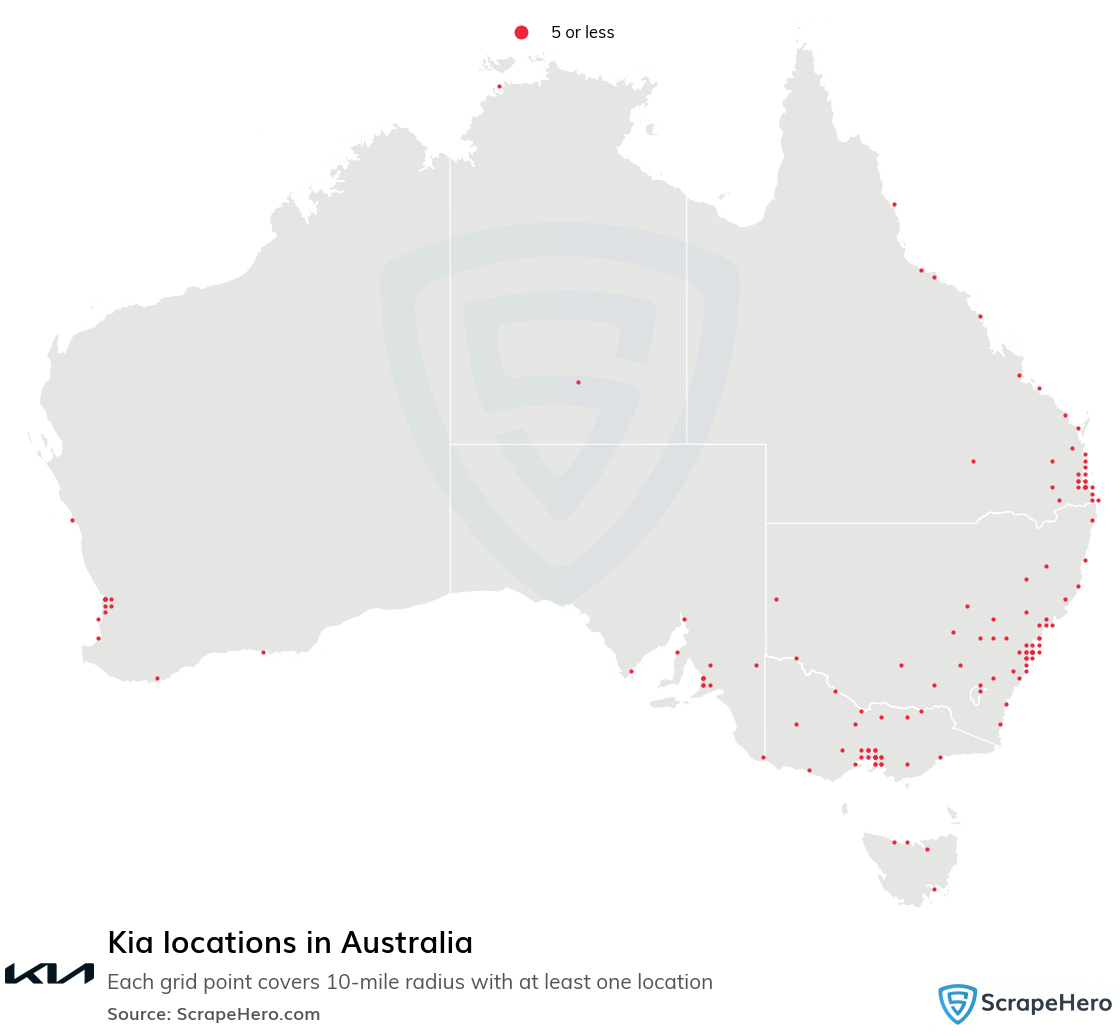 Map of Kia locations in Australia