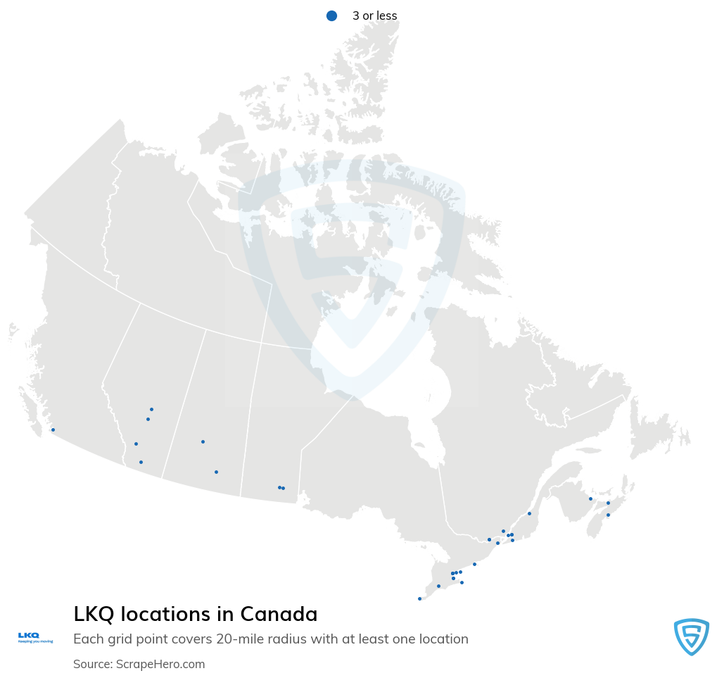 Map of LKQ stores in Canada