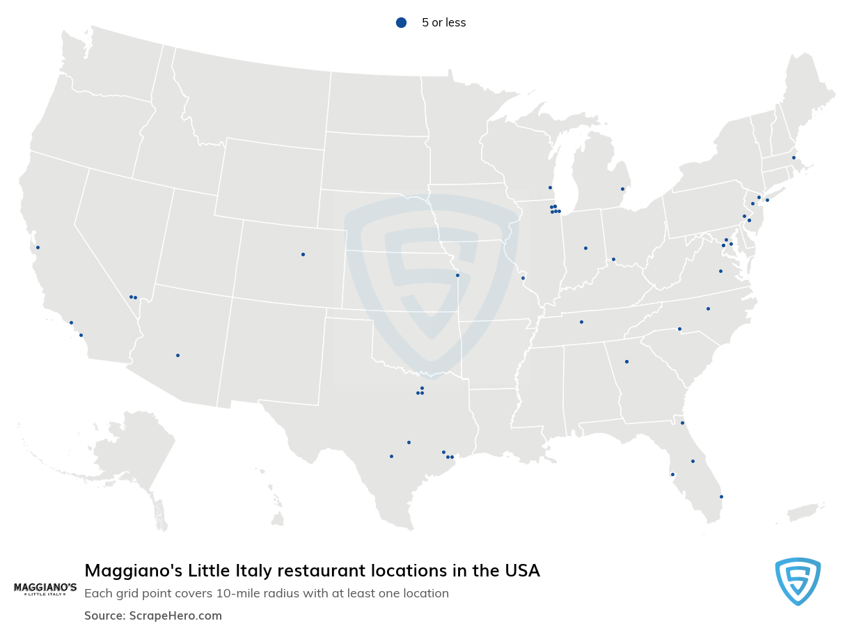 Map of Maggiano's Little Italy restaurants in the United States