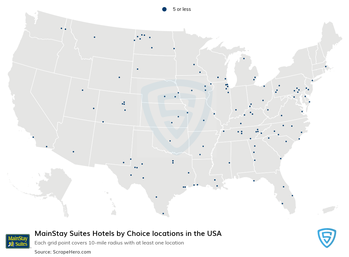 Map of Mainstay Suites locations in the United States