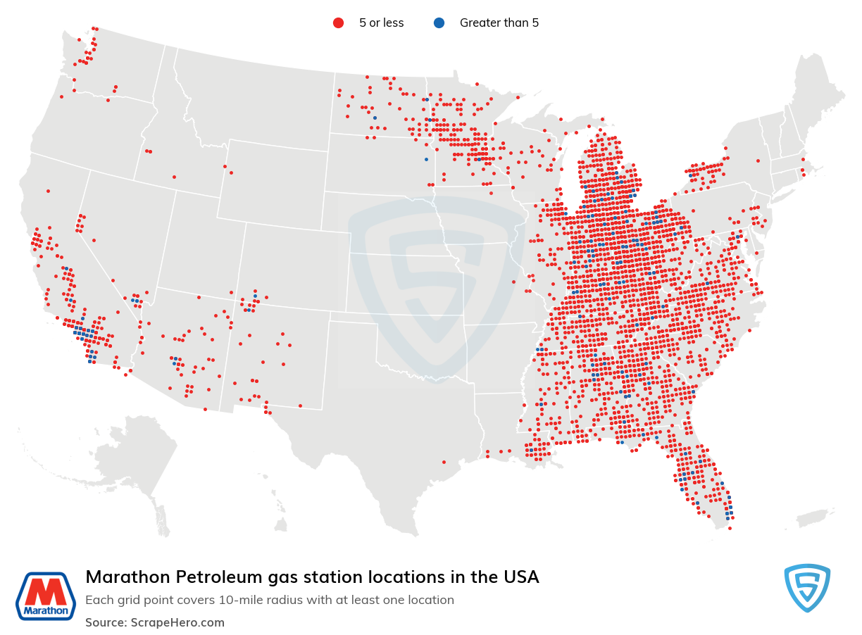 Map of Marathon Petroleum gas stations in the United States