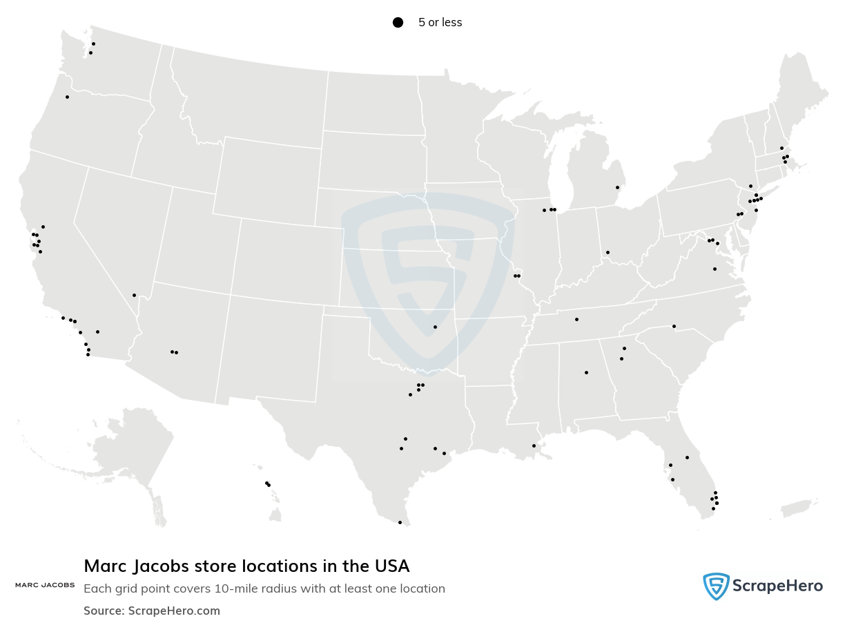 Map of Marc Jacobs stores in the United States
