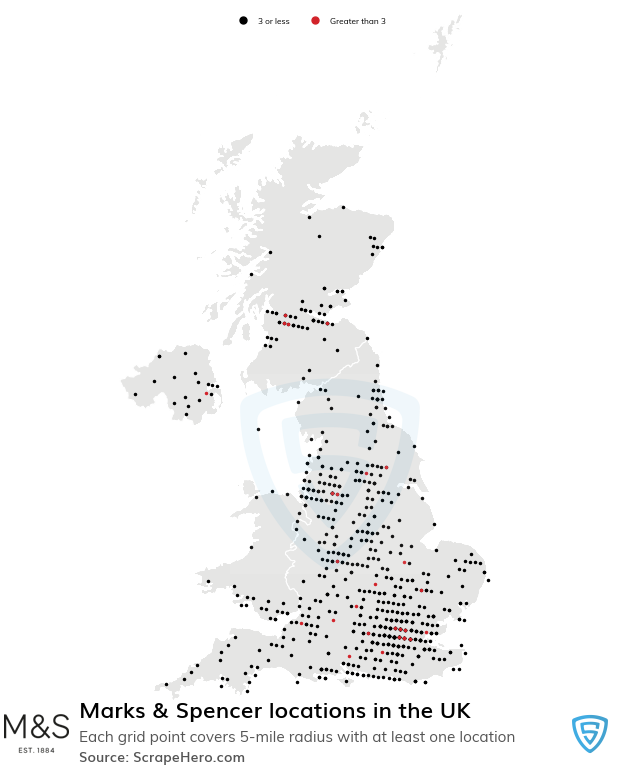 Number of Marks & Spencer locations in the UK in 2024
