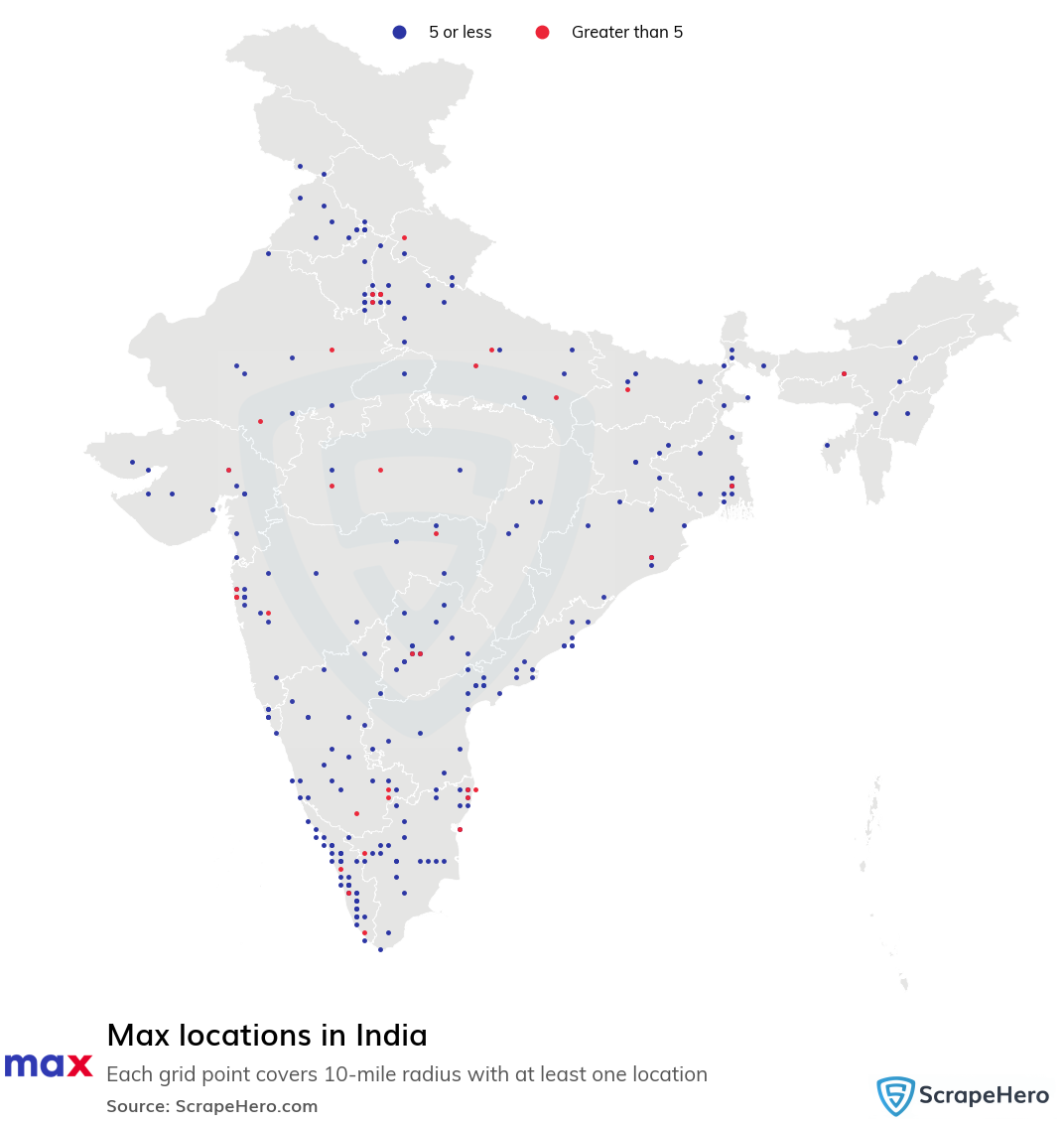 Map of Max locations in India