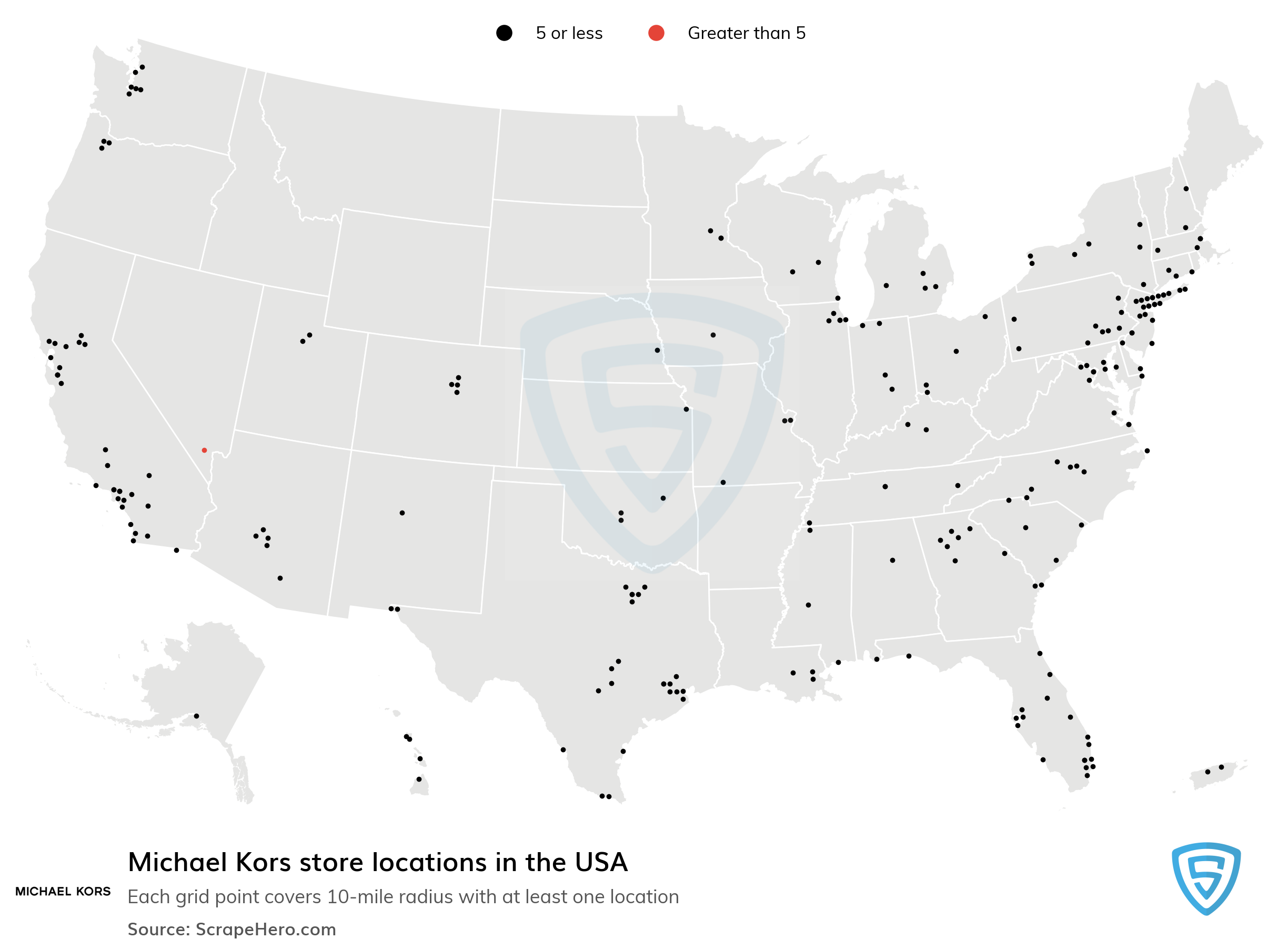 Number of Michael Kors locations in the 