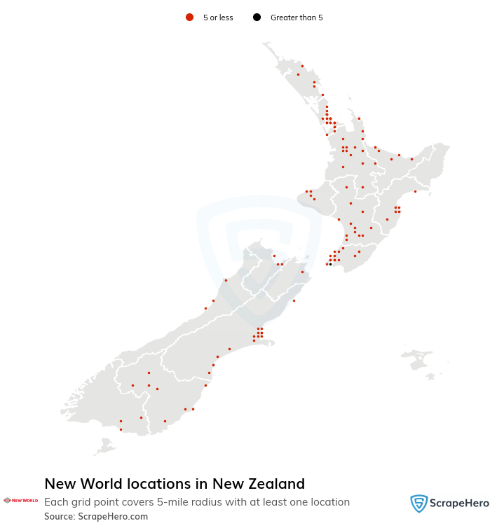 Map of New World stores in New Zealand