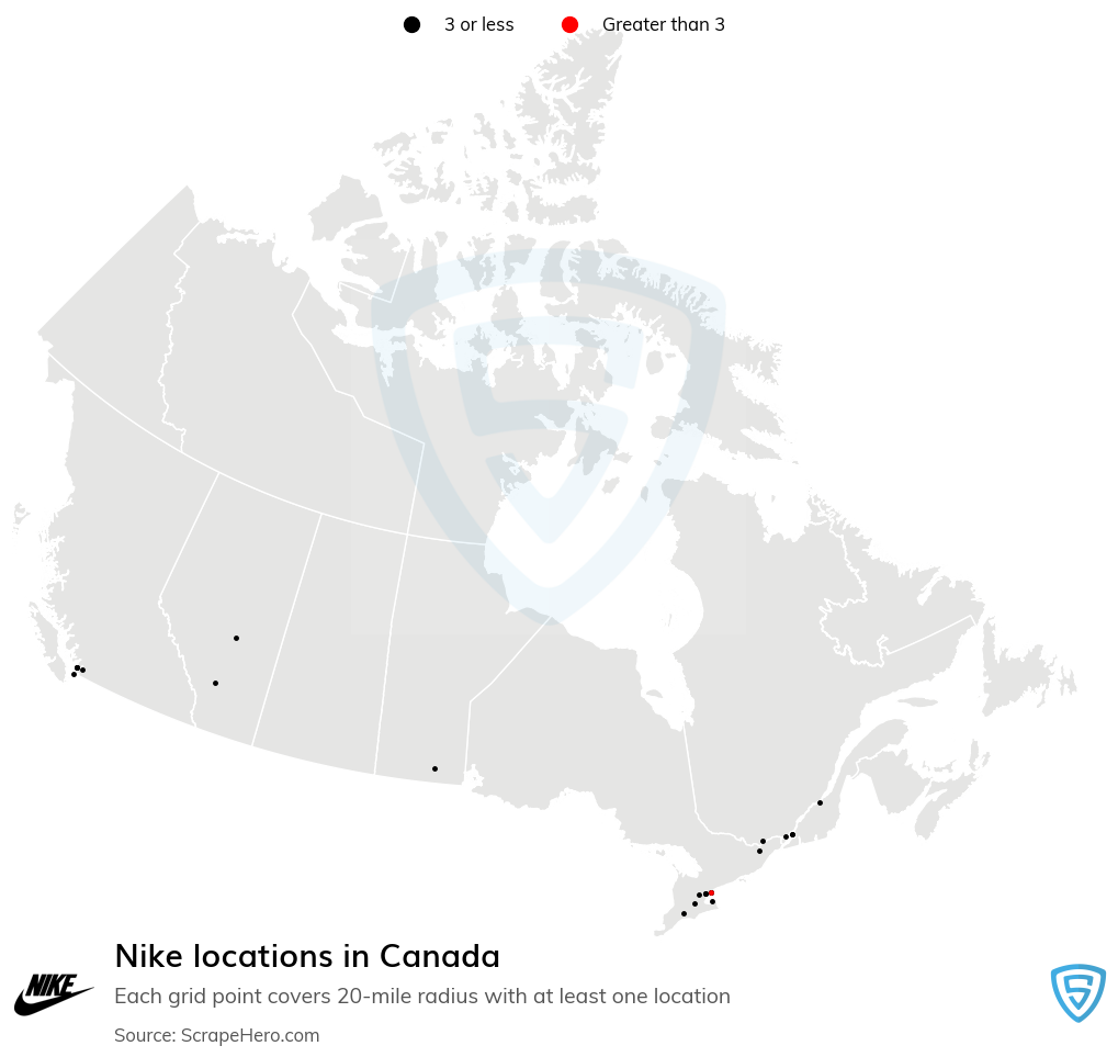 Aclarar Correspondencia Duplicar Number of Nike locations in Canada in 2023 | ScrapeHero